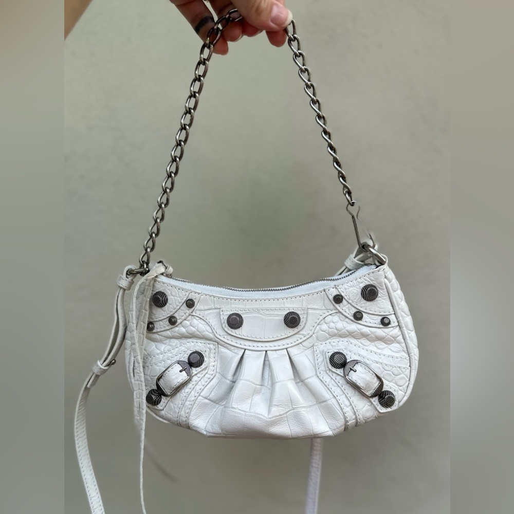 Balenciaga Le Cagole XS White Croc-Embossed Shoulder Bag SOLD
